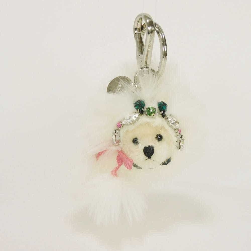 Prada Bear Keychain with Rhinestones, Fur, and Logo, White, 1ARD35 2AF7 F0009...